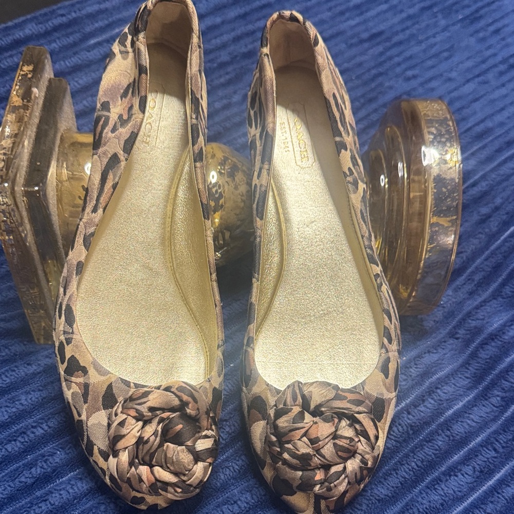 Coach Leopard Print Flats with Rosette Detail